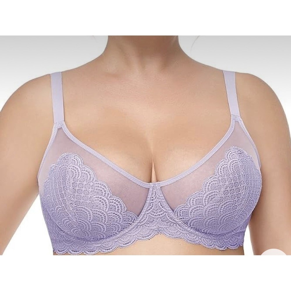 HSIA Purple Mermaid Scales Lace Mesh Underwired Minimizer Bra Adjustable 40D